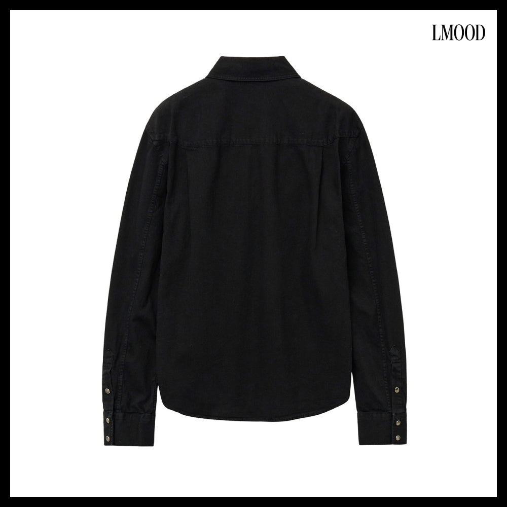 【LMOOD】Terry Denim Shirt Pure Black