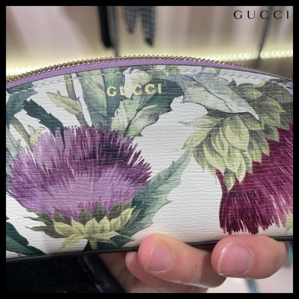 【GUCCI】Flower Leather Logo Pencil Case VIOLET MULTI