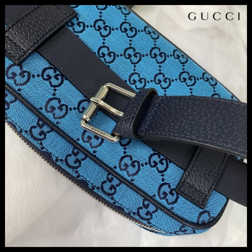 【GUCCI 】New Canvas GG Pattern Belt Bag BLUE