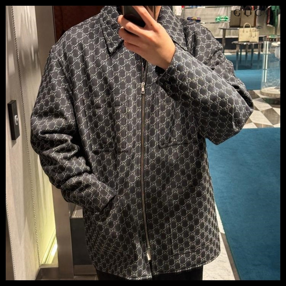 【GUCCI】GG Shadow Wool Twill Jacket Grey Black
