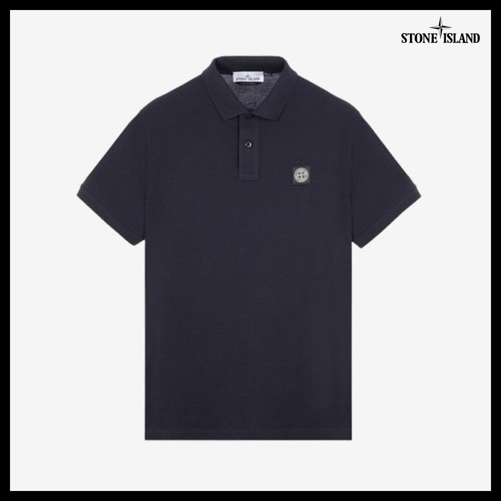 【STONE ISLAND】Logo Patch Polo Short Sleeve T-Shirt Navy