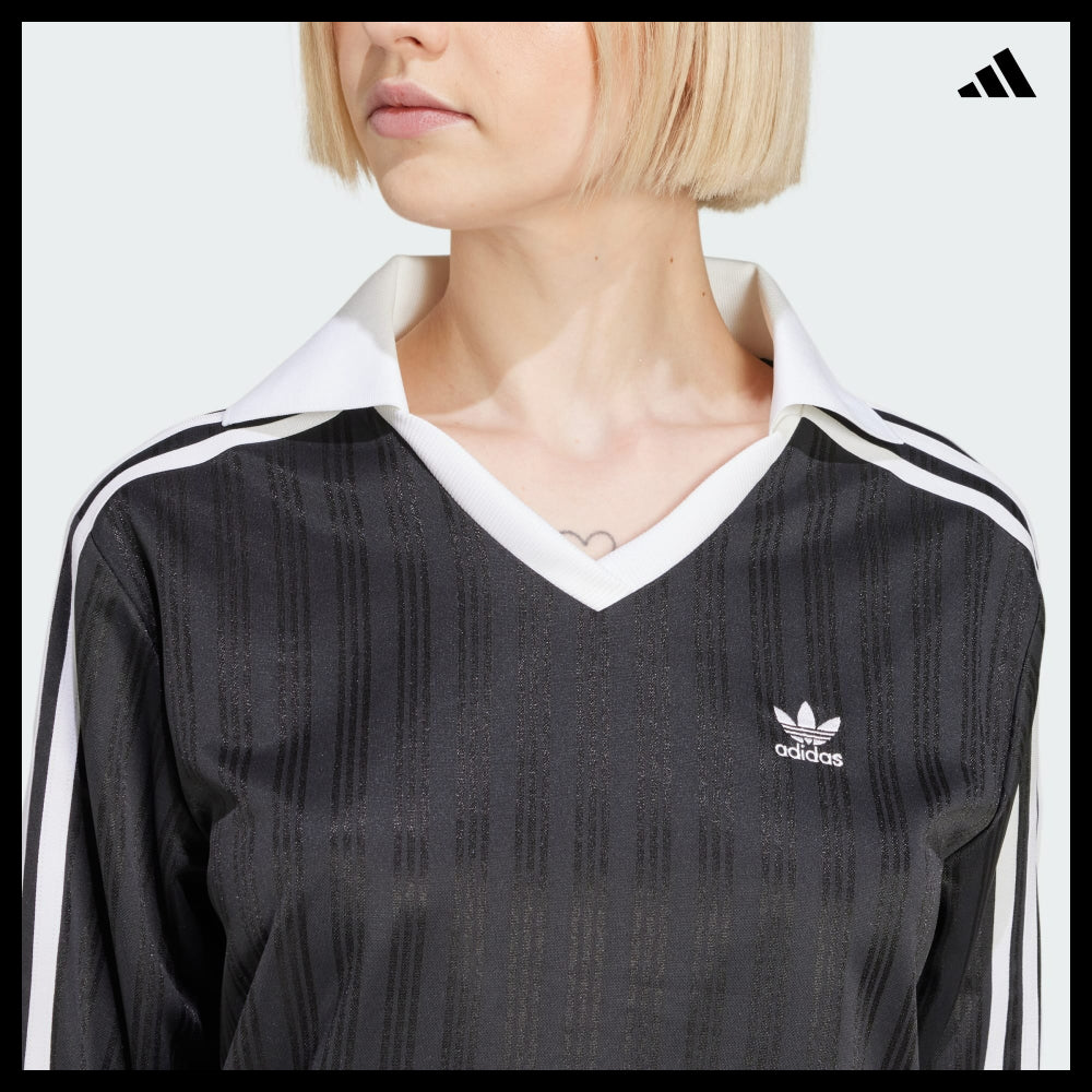 【ADIDAS】Football Jacquard V-Neck Long Sleeve Polo Black