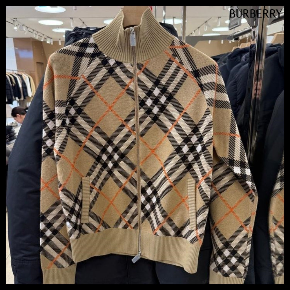 【Burberry】Check Wool Mohair Two-Way Blend Jacket Sand