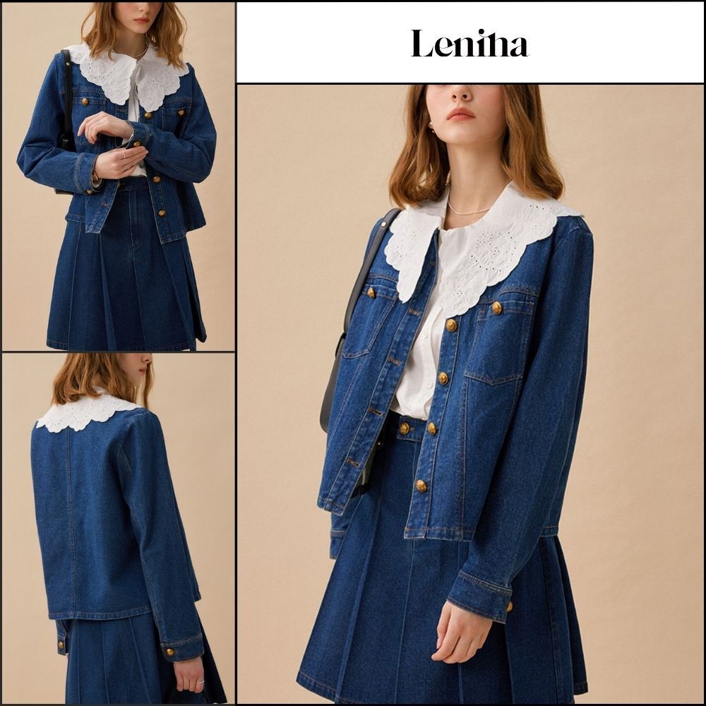 【LENINA】AUDREY Round Neck Denim Jacket