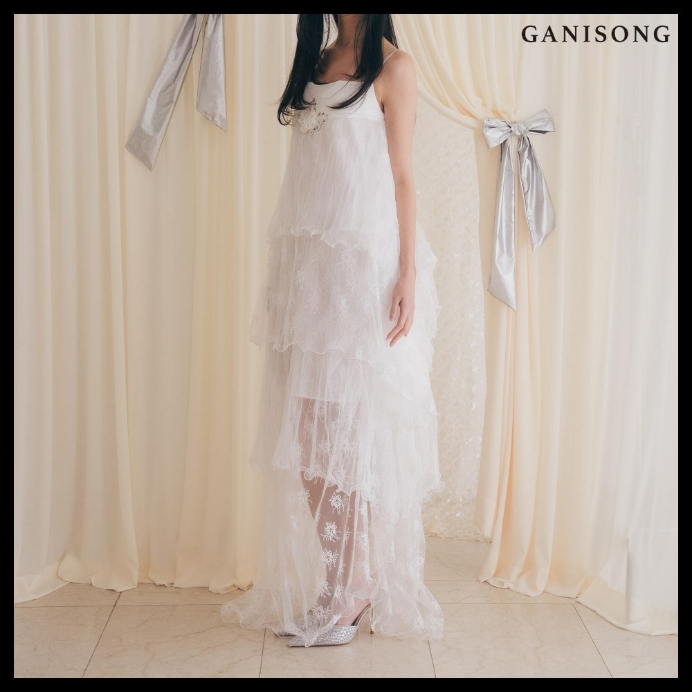 【GANISONG】Bridal Wave To Moon Dress White