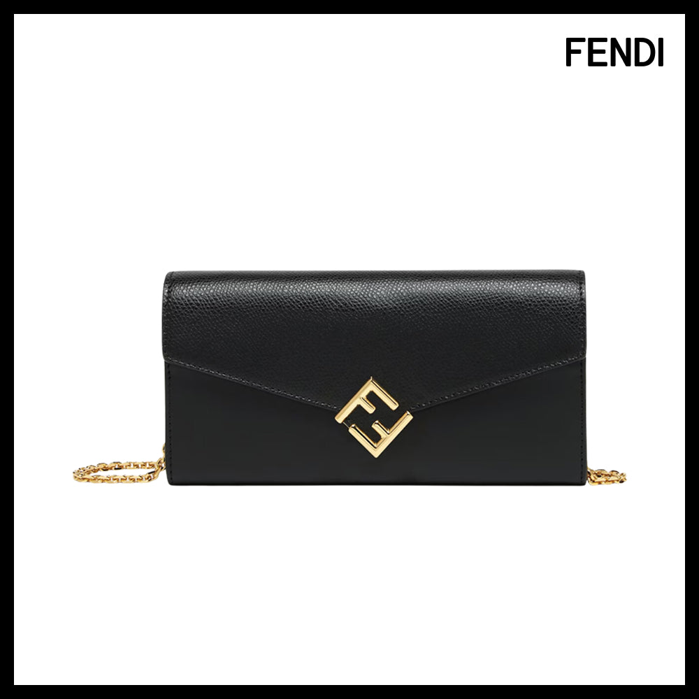 【FENDI】FF Diamond Continental Chain Leather Wallet Black