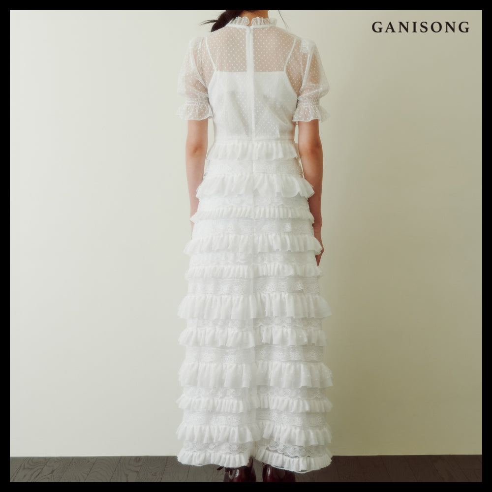 【GANISONG】Bridal Dot Chichi Dress White