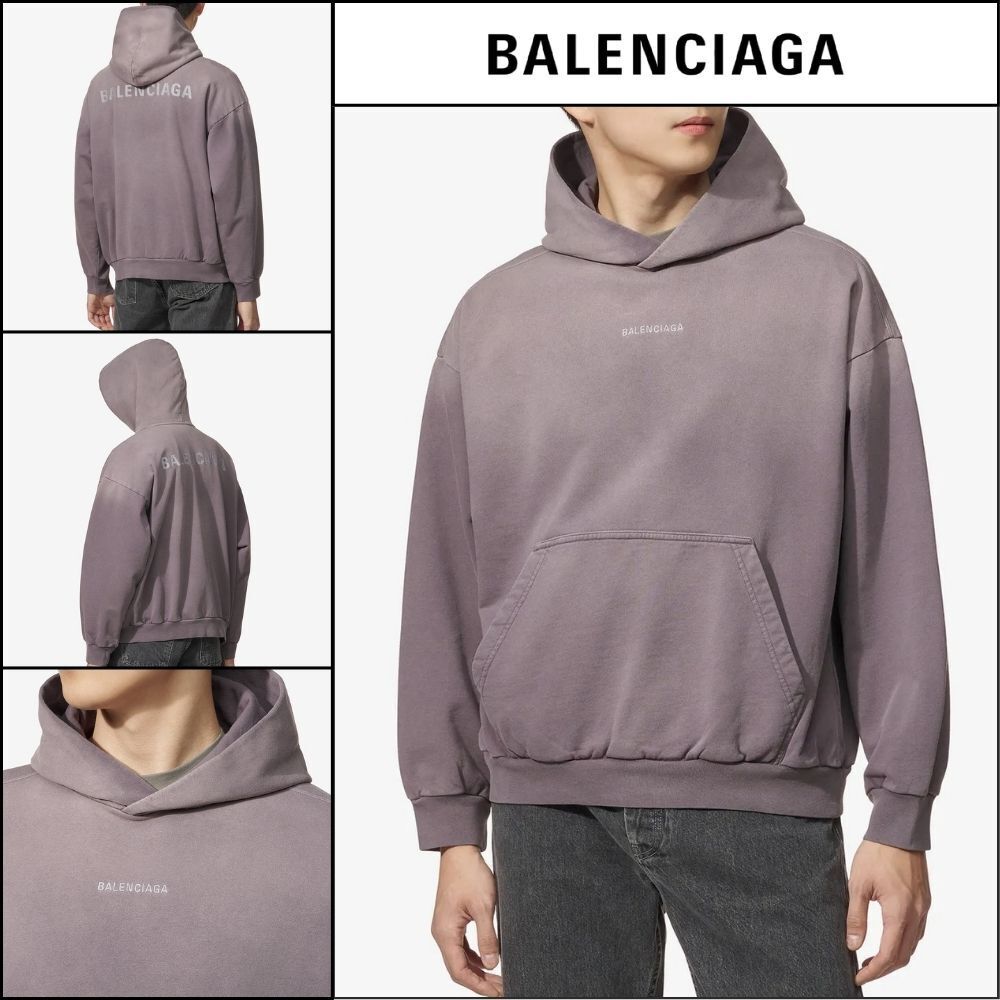 【BALENCIAGA】Medium Fit Logo Hoodie - Faded Purple