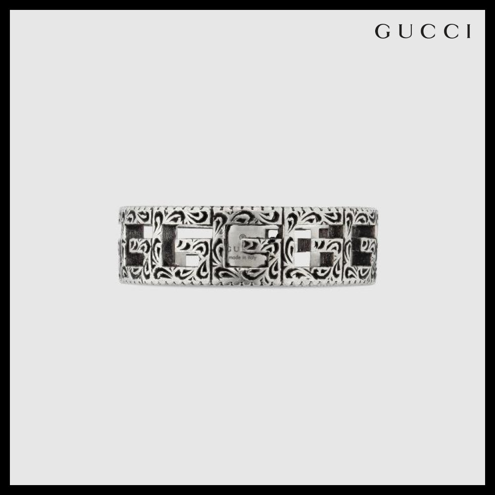 【GUCCI】Square G Sterling Wide Ring SILVER BLACK