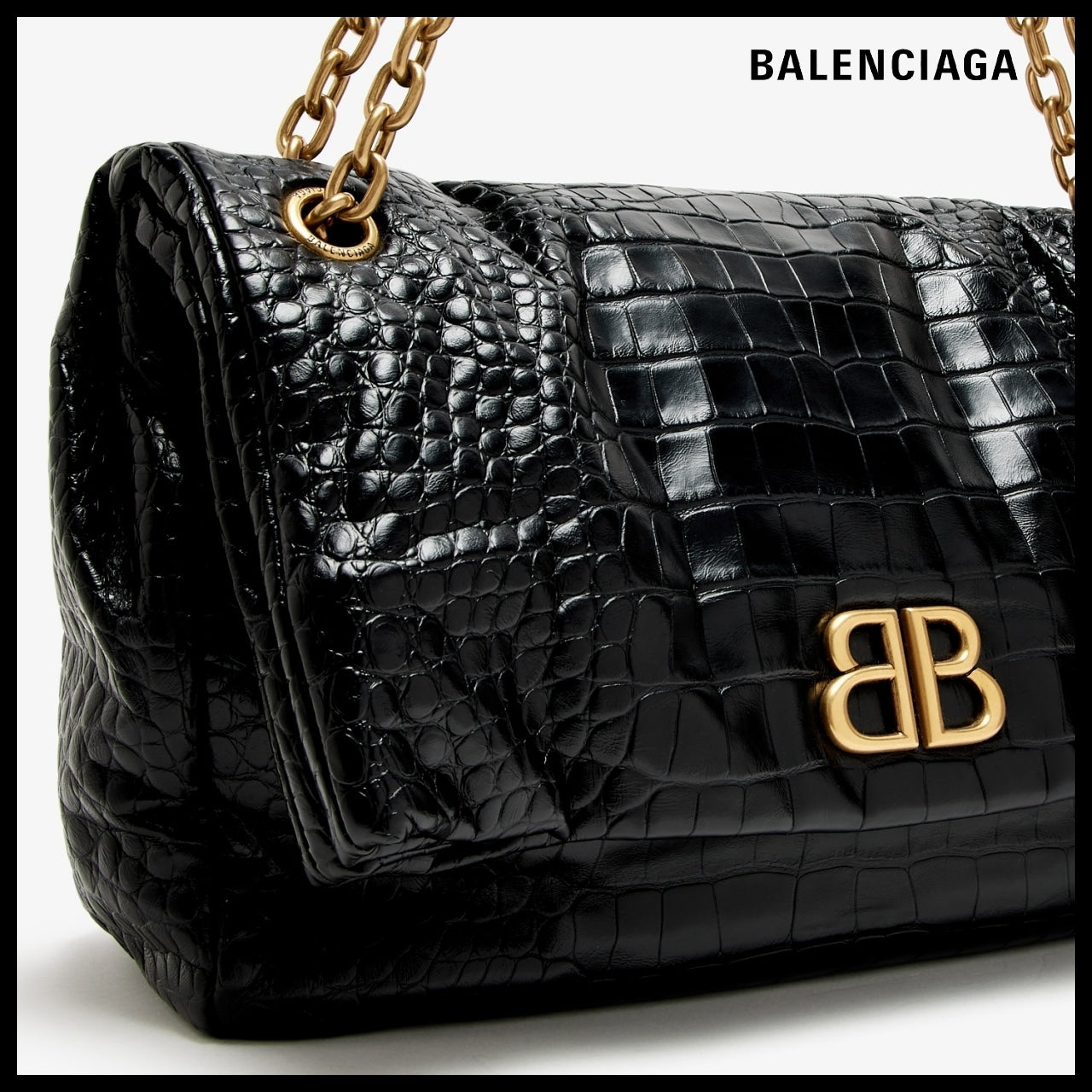 【BALENCIAGA】Monaco Medium Chain Bag Crocodile Embossed