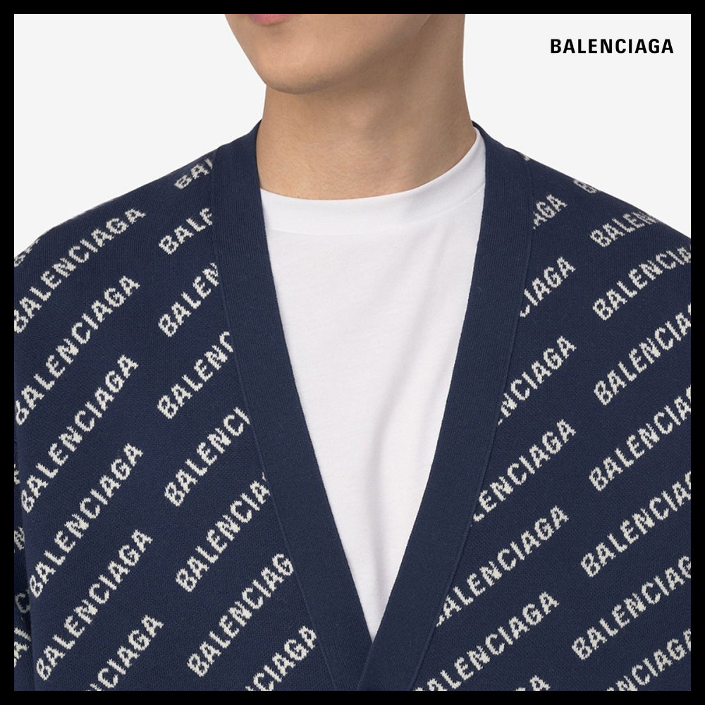 【BALENCIAGA】All-Over Logo Cotton Cardigan Blue