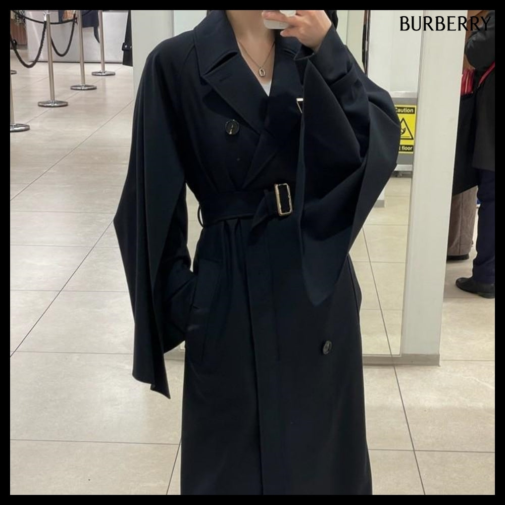【Burberry】COTNESS Wool Blend Trench Coat Black