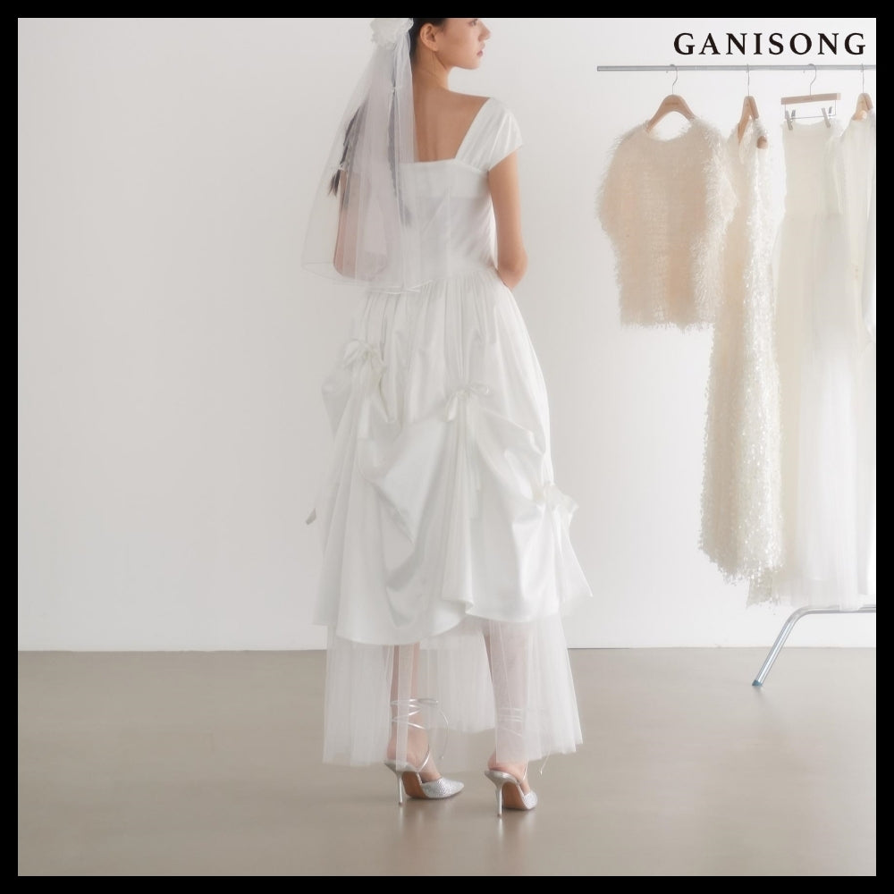 【GANISONG】Bridal Bow Bow Dress White
