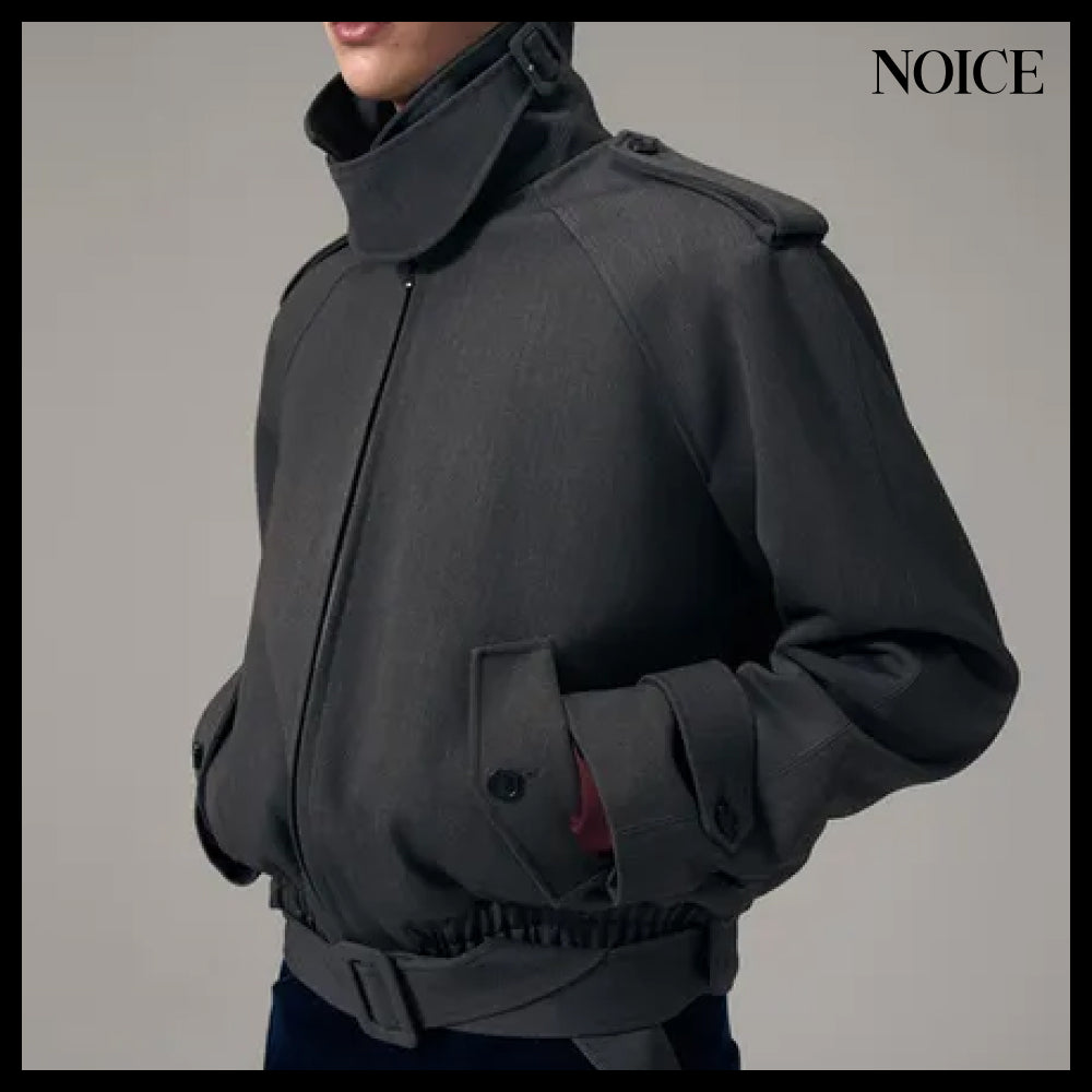 【NOICE  】NECK BUCKLE WOOL BLEND BLOUSON GRAY