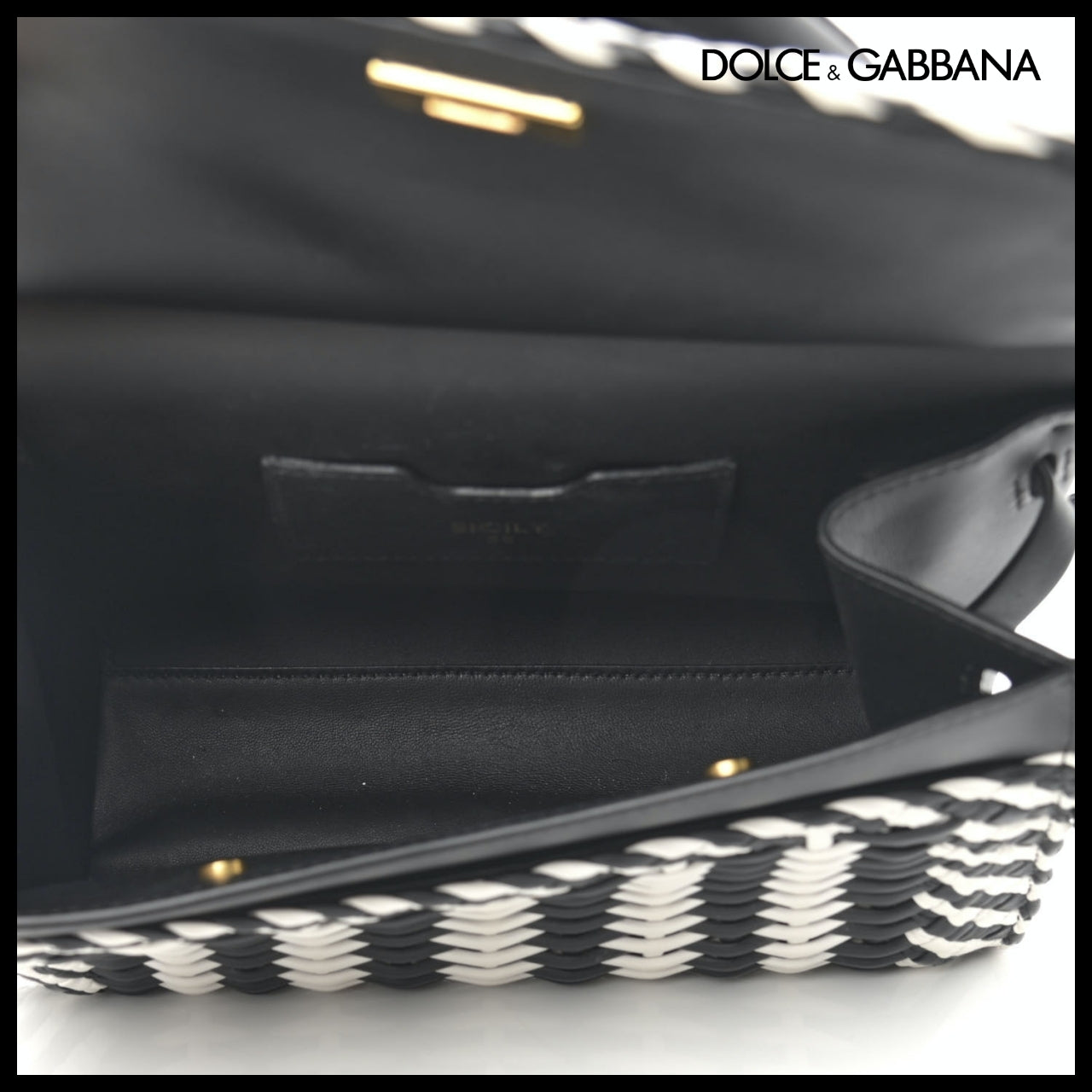 【Dolce & Gabbana】M Sicily 58 Bag Woven Bappa Black White