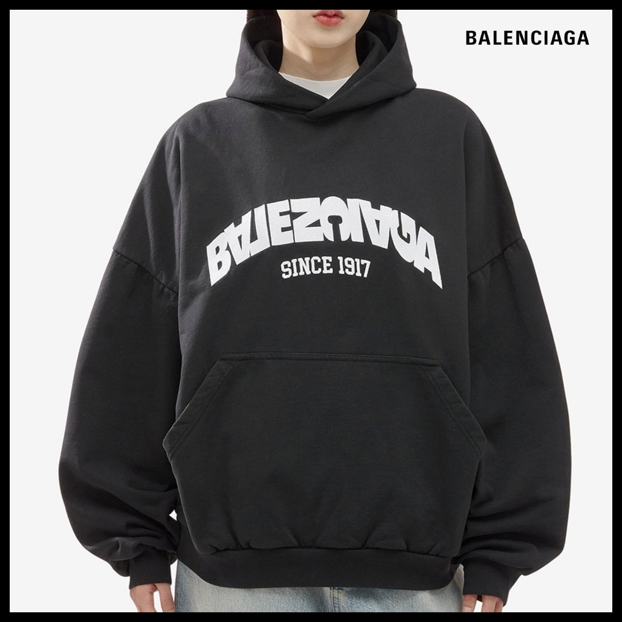 【BALENCIAGA】Back Flip Oversized Round Hoodie Black