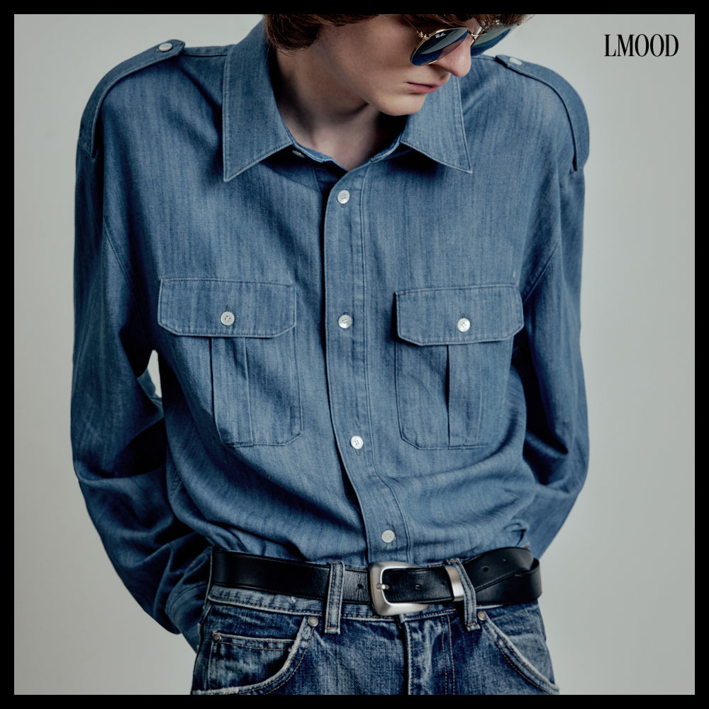 【LMOOD】Huntington Tencel Denim Military Shirt ChambrayBlue
