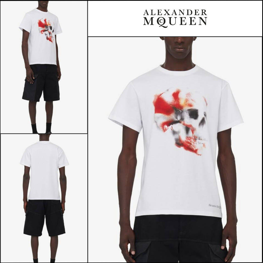 【Alexander Mcqueen】Obscured Skull T-shirt in WhiteRedBlack