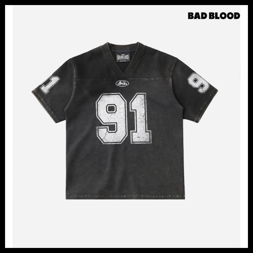【BADBLOOD】91 Crack Print V Neck T Shirt 2colors