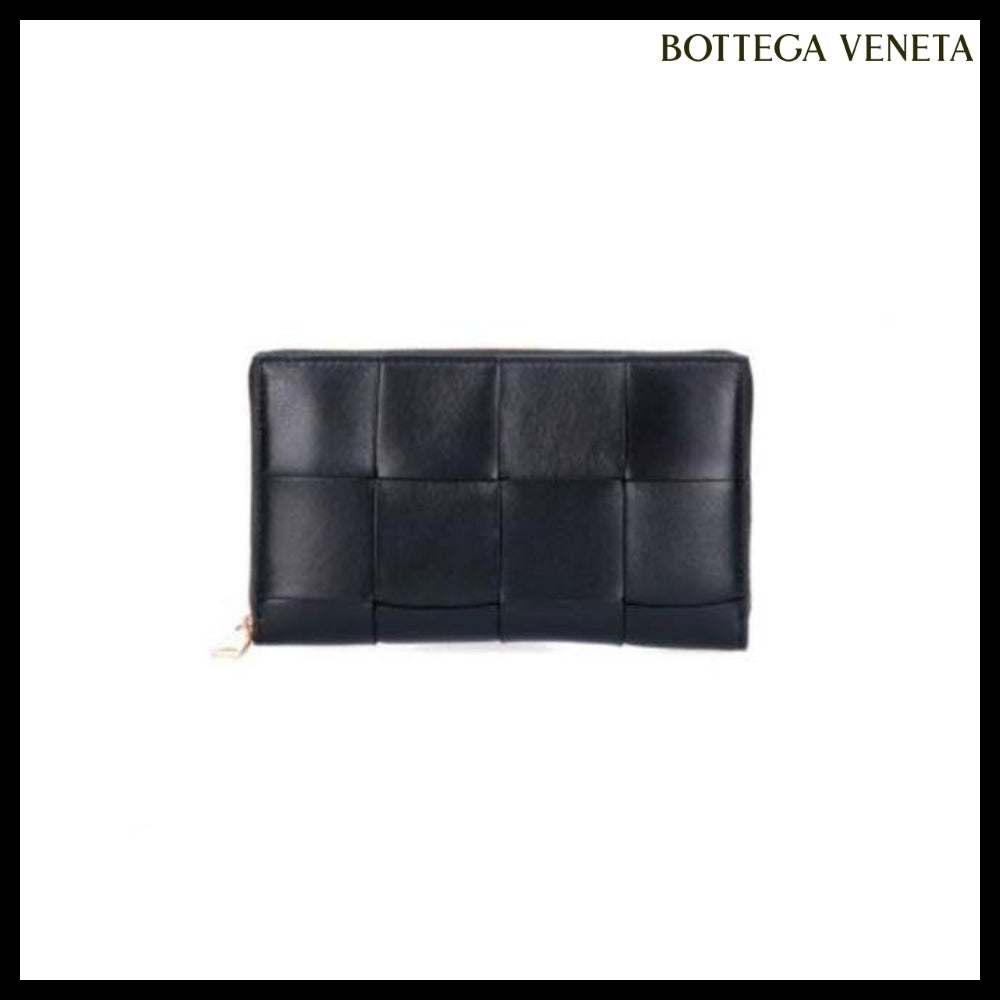 【BOTTEGA VENETA】Intrecciato Zip Bi-Fold Wallet Black