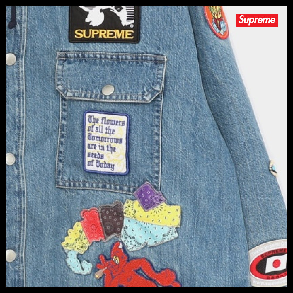 【100%正規品保証 Supreme】Patches Hooded Zip Up Shirt Jacket