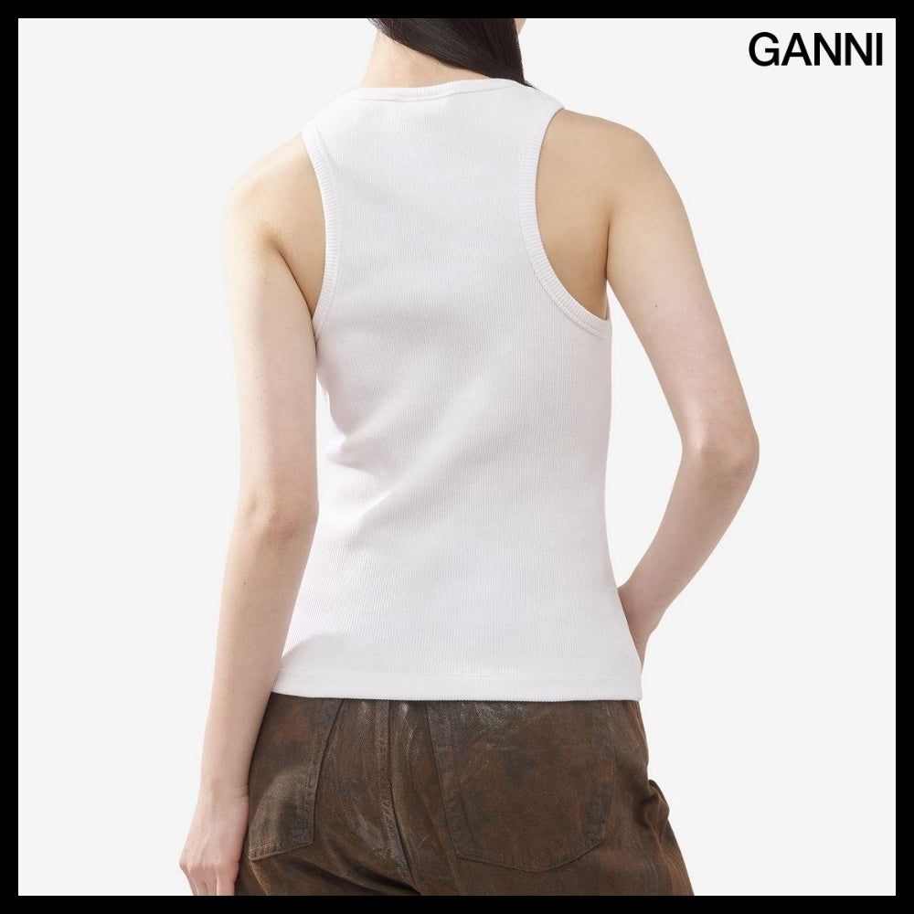 【Ganni】グラフィックリブ ハート ノースリーブTシャツホワイト