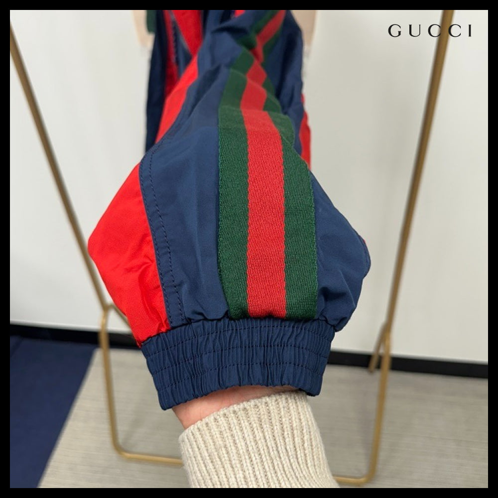 【GUCCI】Web Stripe Logo Patch Cotton DrawstringHoodedJacket