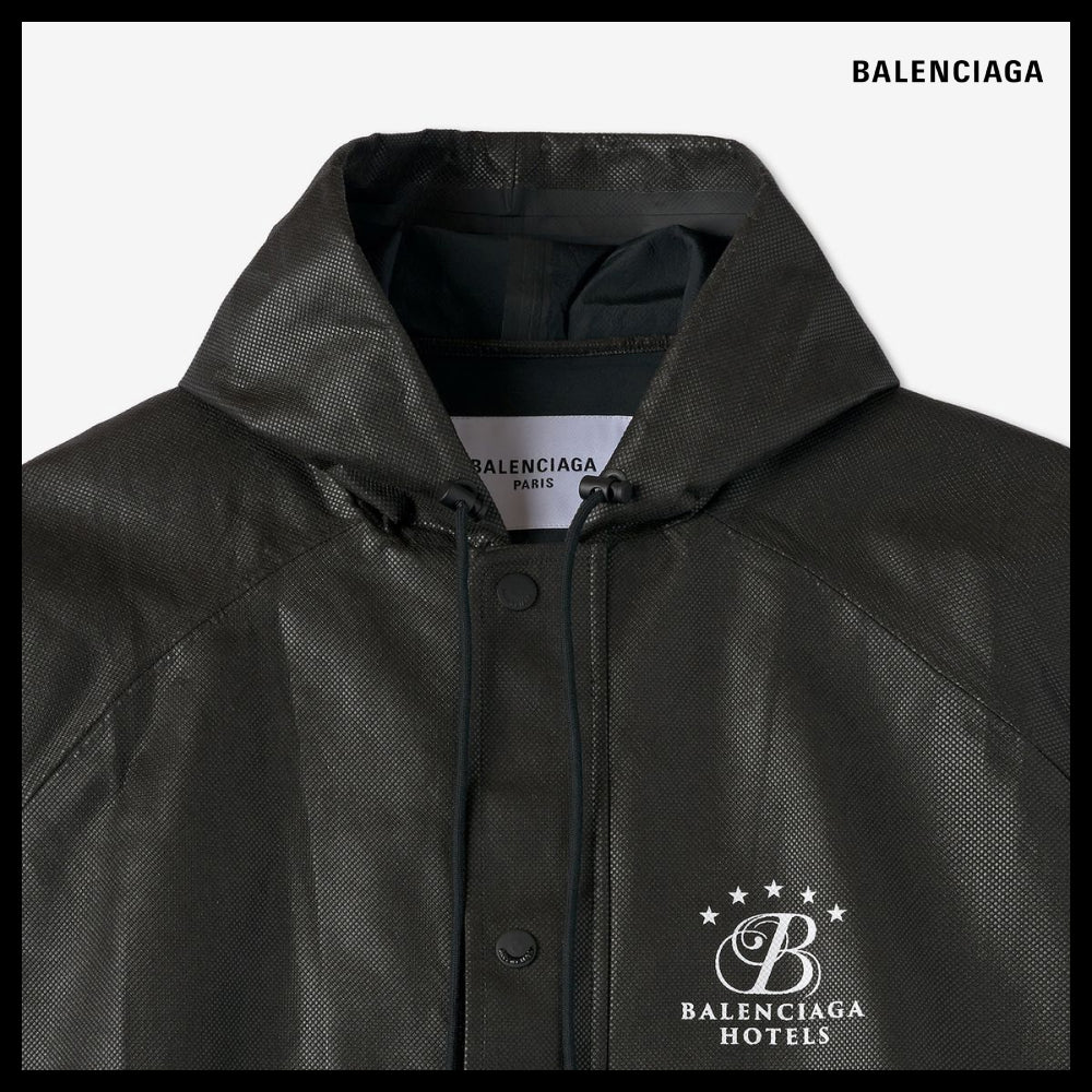 【BALENCIAGA】Logo Long Rain Coat Black