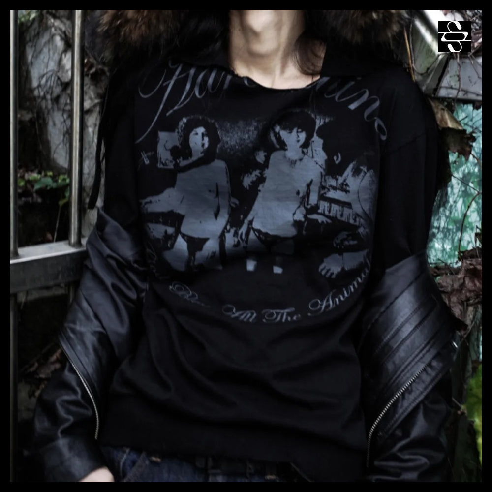 【SUNDAYOFFCLUB】Adrenaline Washed Collar T Shirt Black