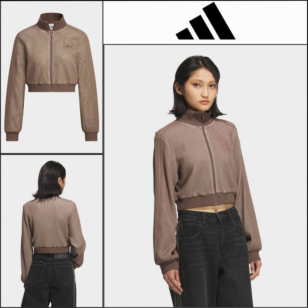 【ADIDAS】Crop Brown Track Top Short Zip Jacket