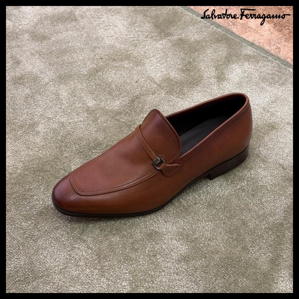 【FERRAGAMO】CHARME GANCINI LEATHER LOAFERS BROWN