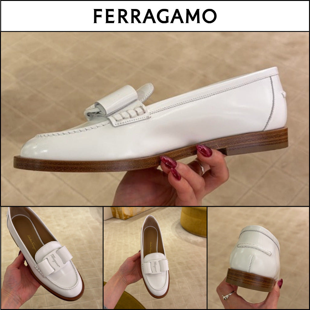 【FERRAGAMO】VIVALDO NEW VARA BOW LEATHER LOAFERS WHITE