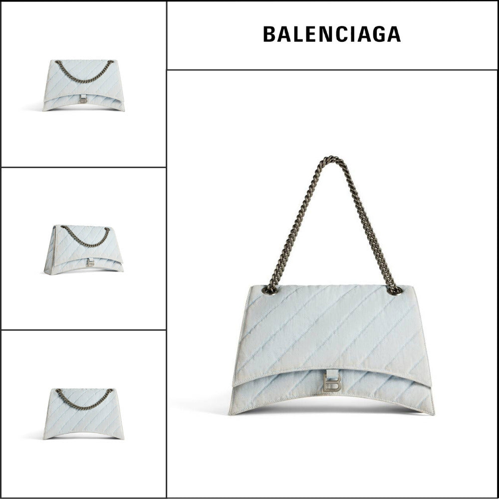 【BALENCIAGA】Crush Large Chain Bag Quilted Denim Blue