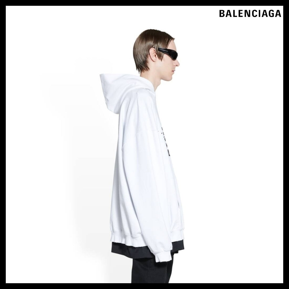 【BALENCIAGA】Hand-Drawn BB Icon Hoodie Large Fit White