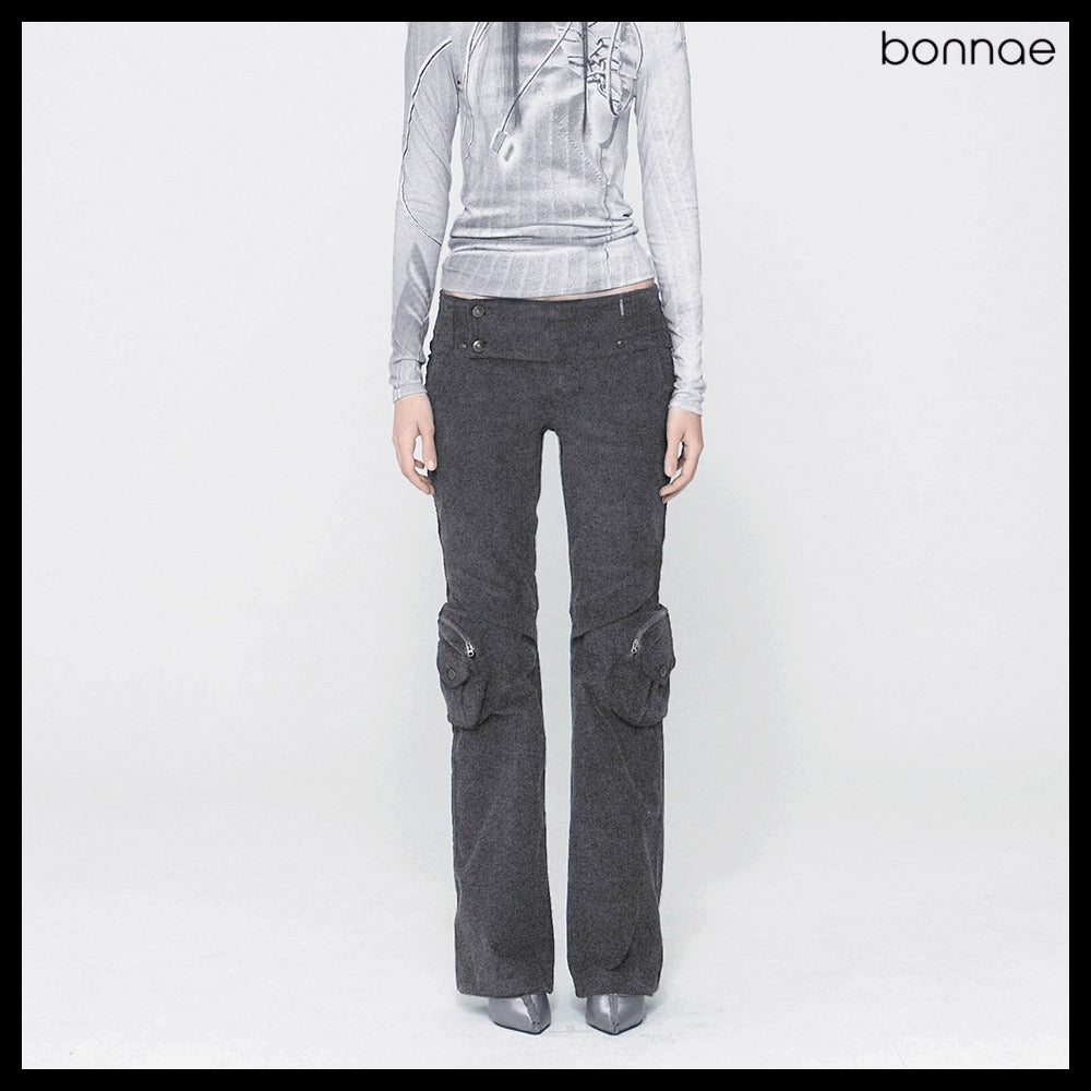 【Bonnae】Women Corduroy Pocket Pants Gray