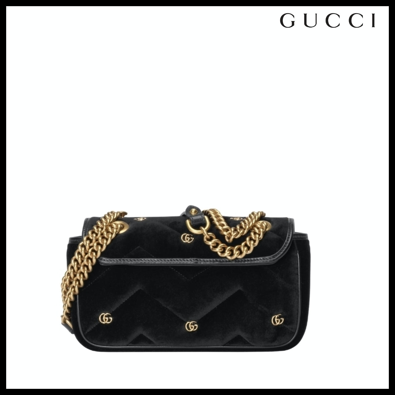 【GUCCI】Marmont 2 Velvet Chain Mini Shoulder Bag BLACK