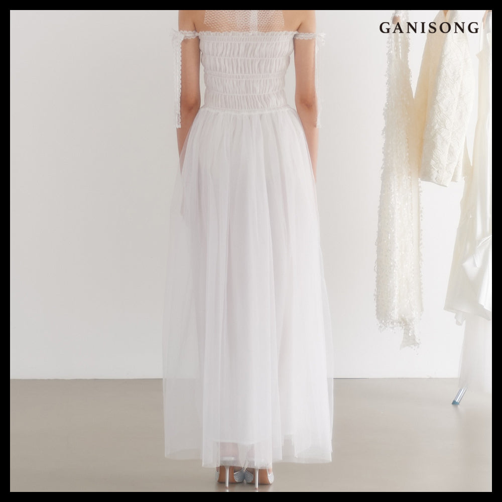 【GANISONG】Bridal Rose Peony Dress White