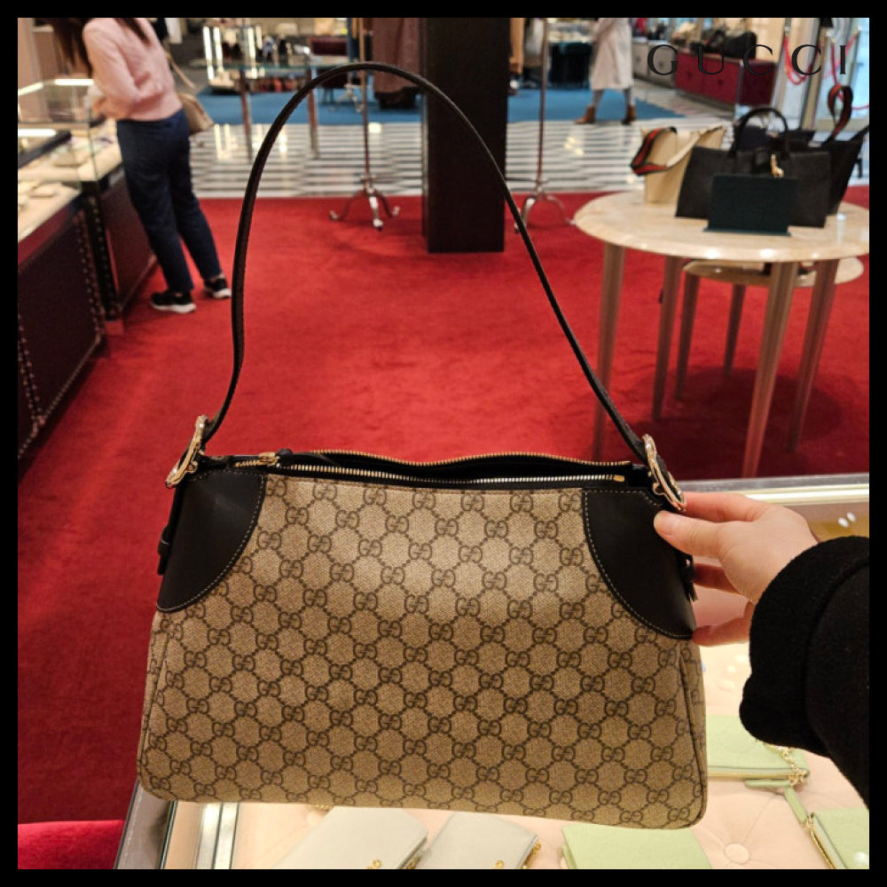 【GUCCI】GG emblem icon canvas large shoulder bag beigeebony