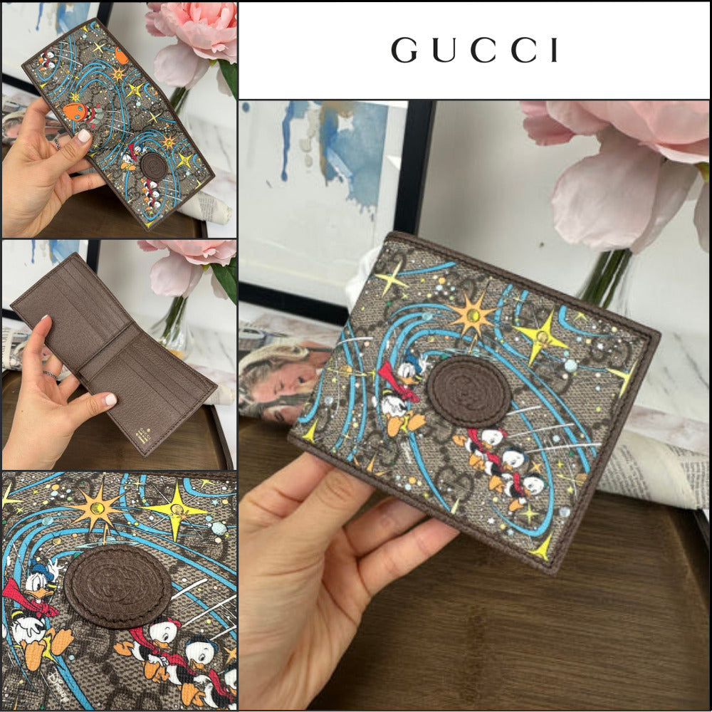 【Gucci x Disney】Donald Duck Print Canvas Wallet New Acero
