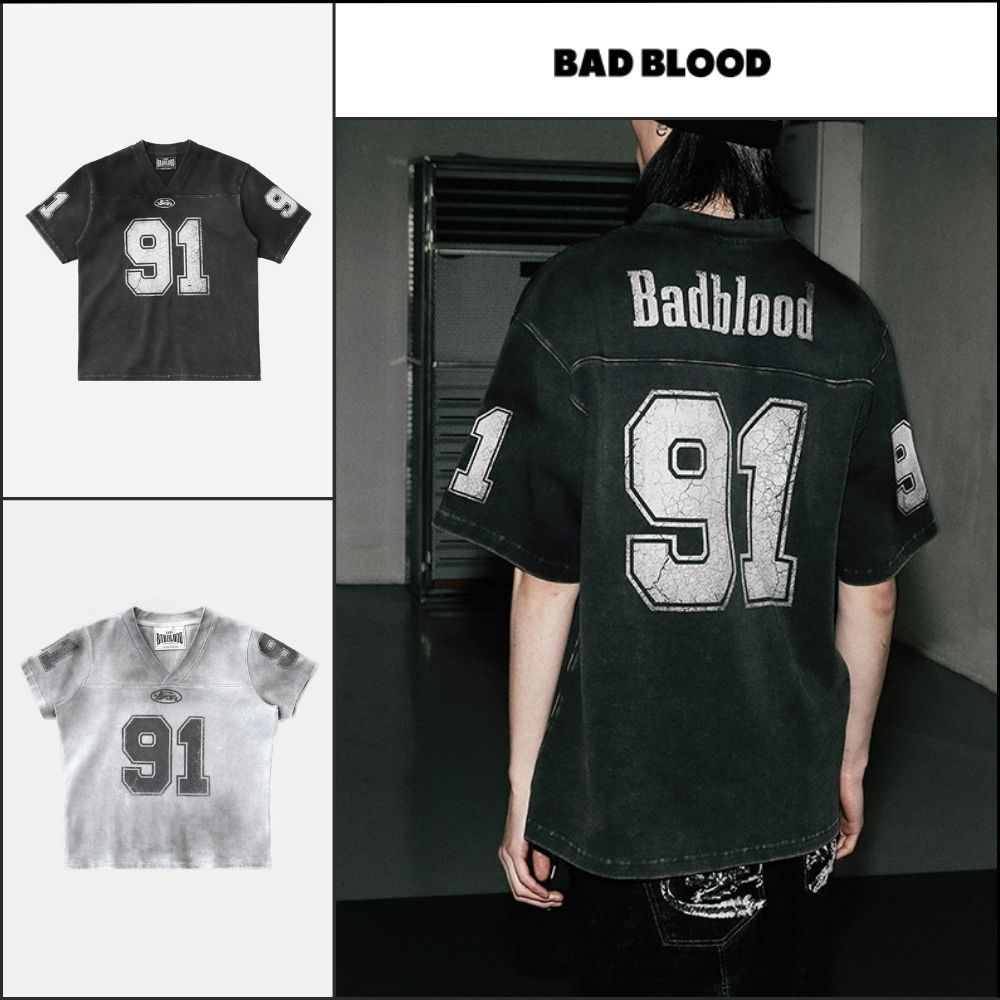 【BADBLOOD】91 Crack Print V Neck T Shirt 2colors