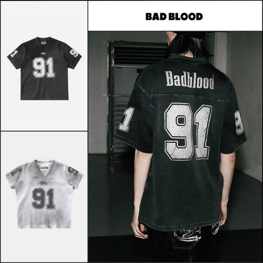 【BADBLOOD】91 Crack Print V Neck T Shirt 2colors