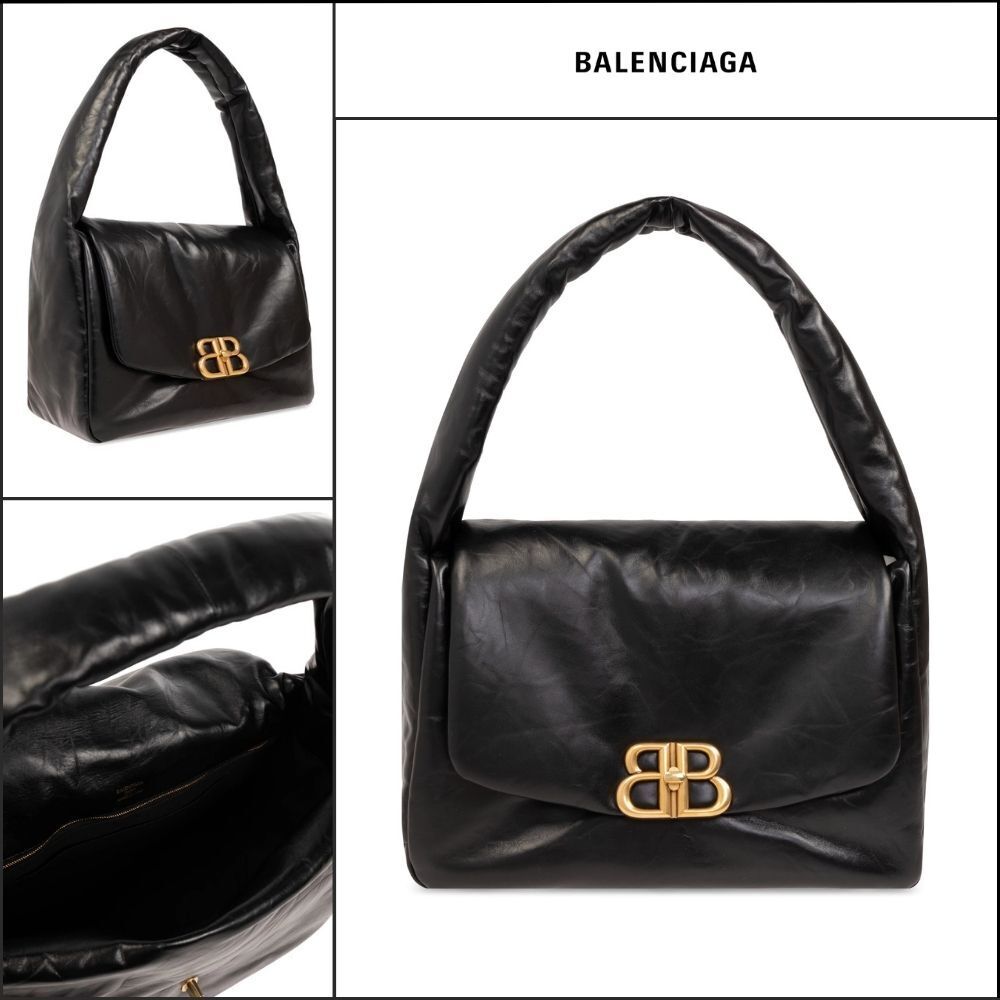 【BALENCIAGA】Monaco Black Leather Sling M Shoulder Bag