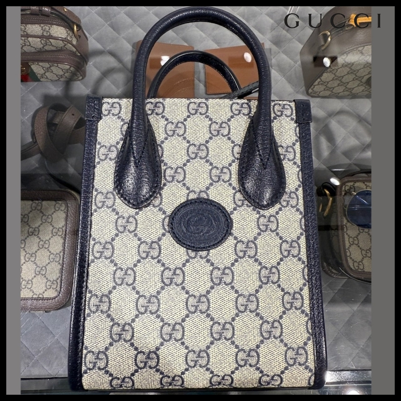 【GUCCI】GG Supreme Mini Tote Bag Beige Blue