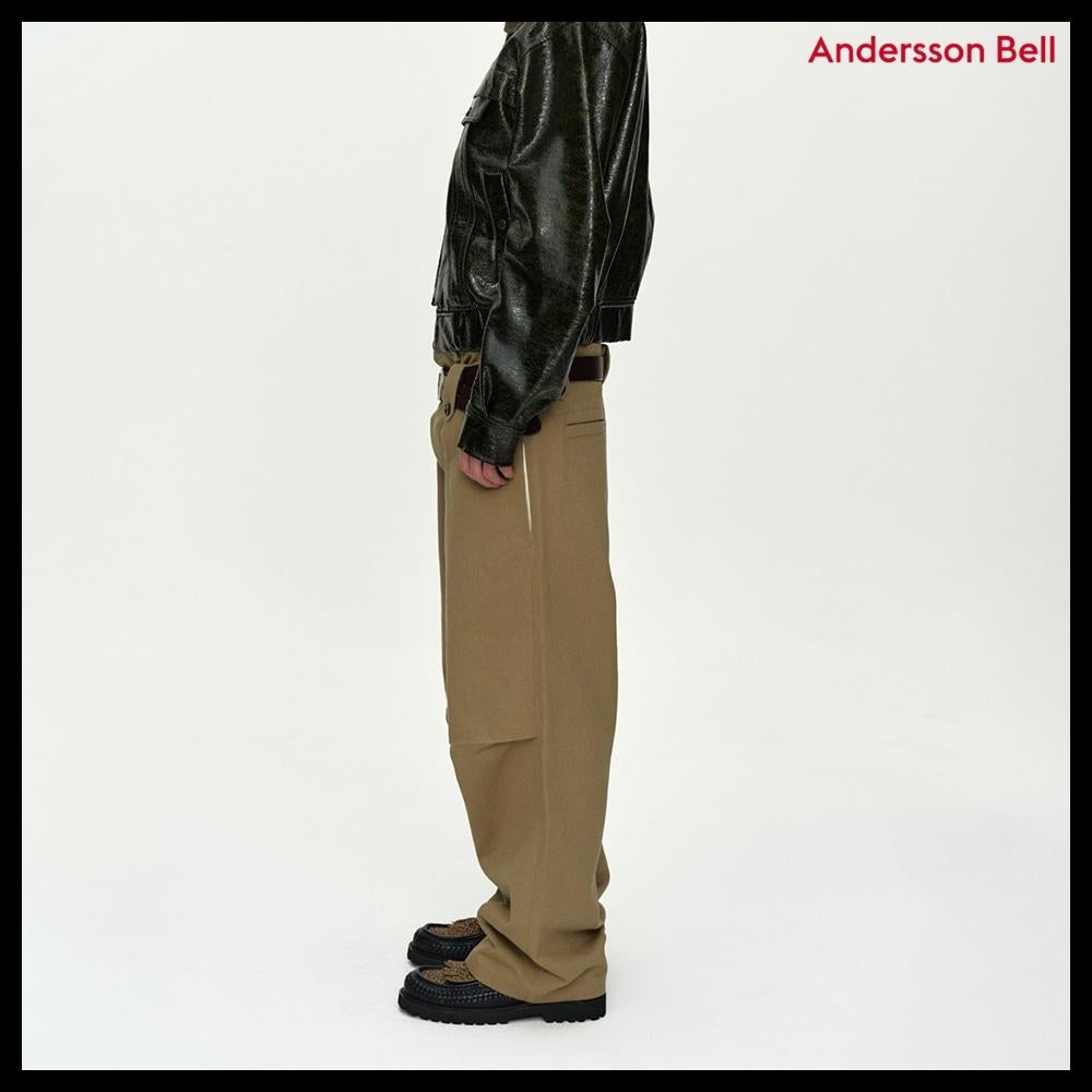 【ANDERSSON BELL】Double Waistband Wide-Leg Trousers Beige
