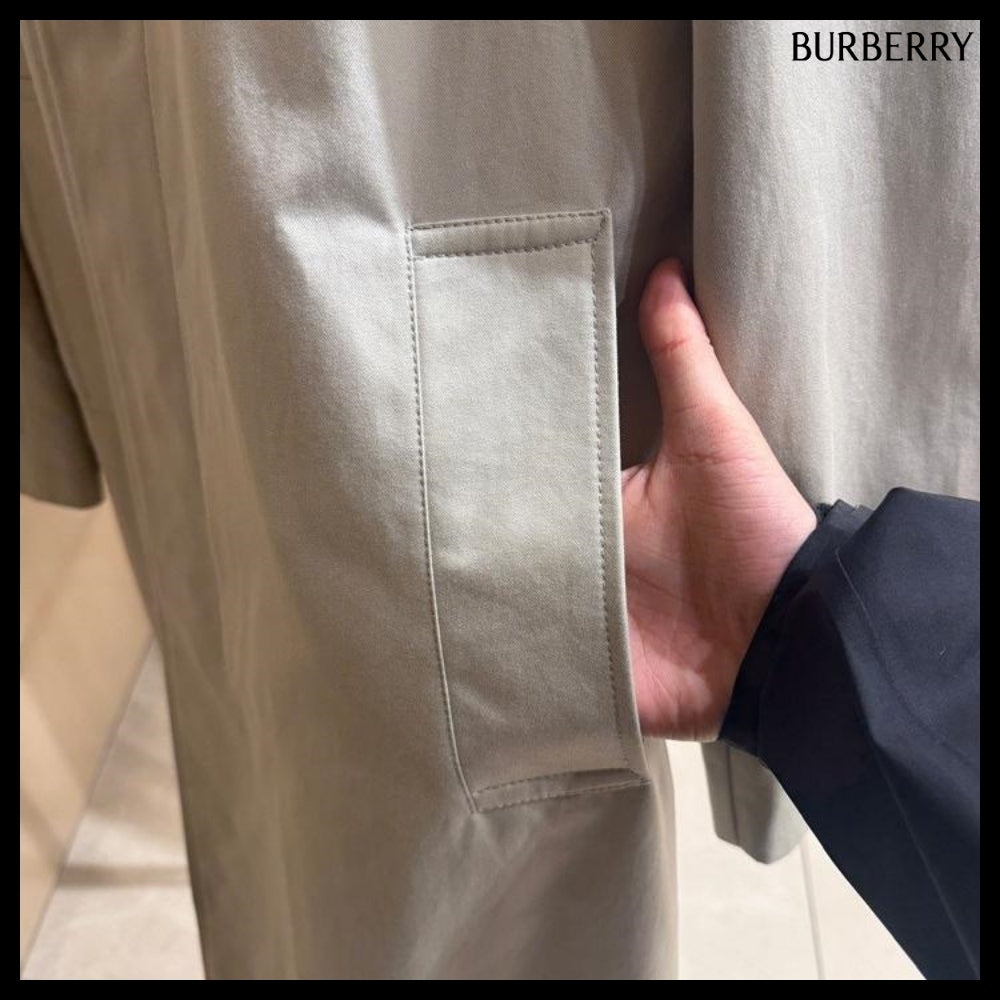 【Burberry】Button Single Cotton Men's Car Coat Lichen