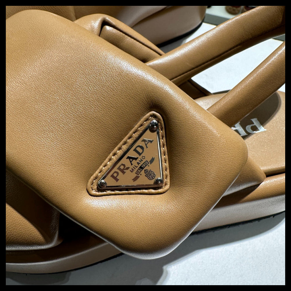 【PRADA】Triangle Logo Padded Leather Platform Sandals