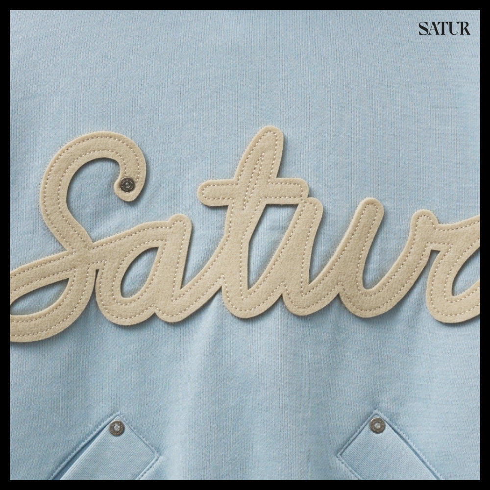 【SATUR】Applique Rivet Hoodie Sky Blue