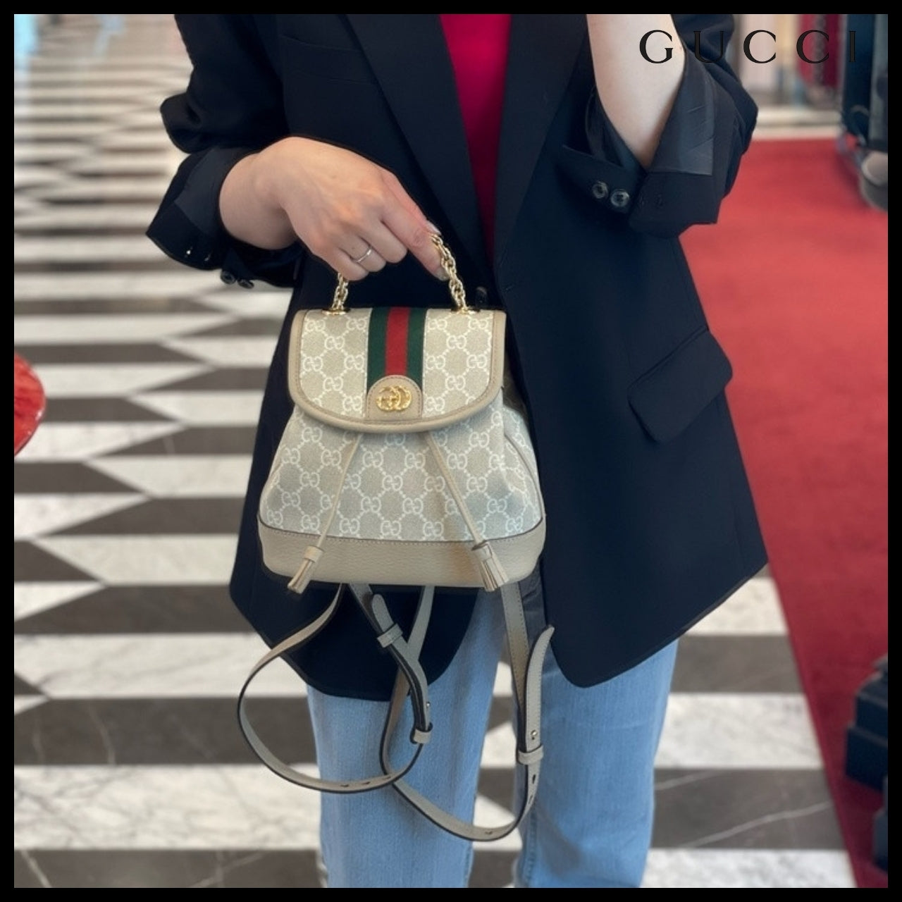 【GUCCI】GG Ophidia Supreme Canvas Mini Backpack Beige White