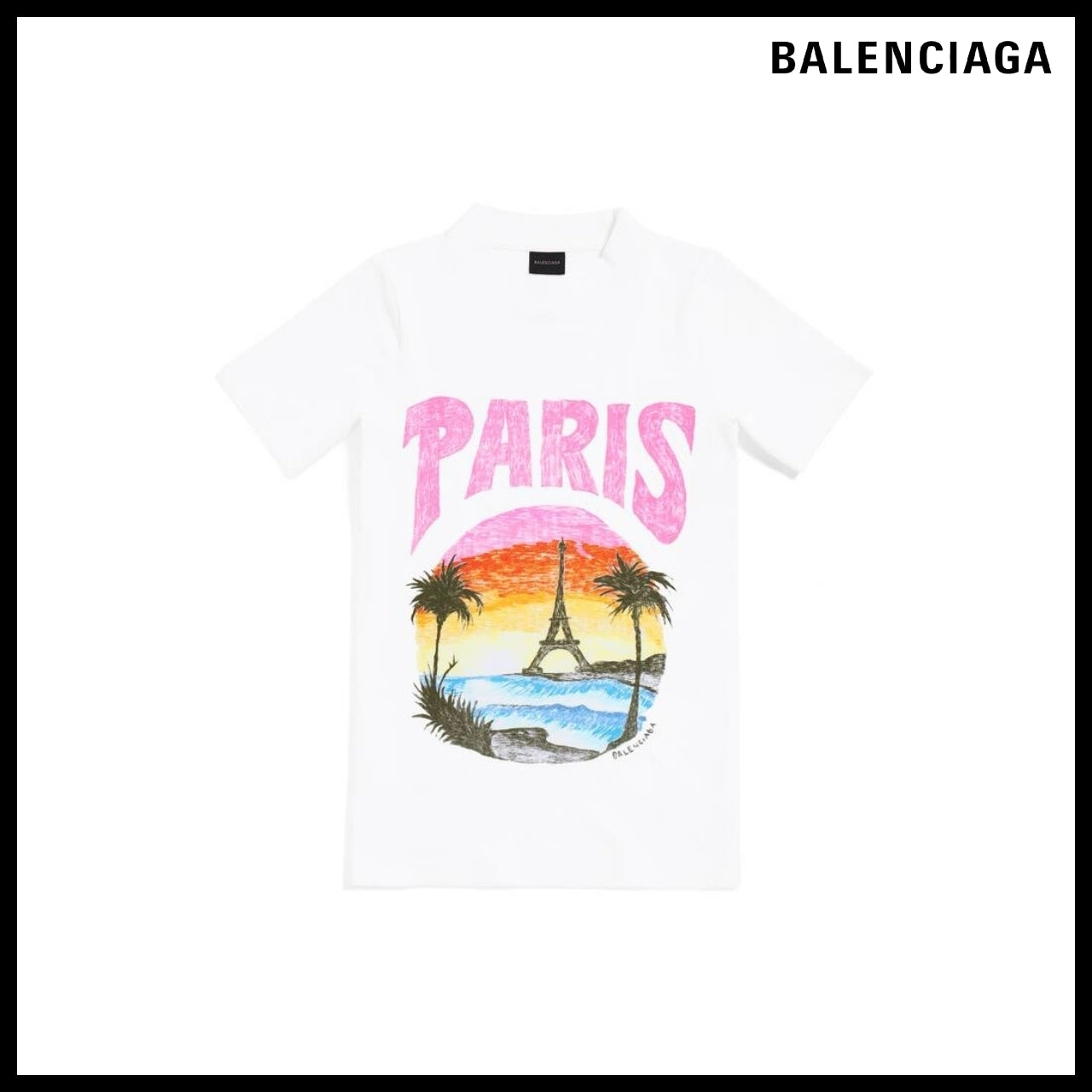【BALENCIAGA】Women’s Paris Tropical T-Shirt Fitted White