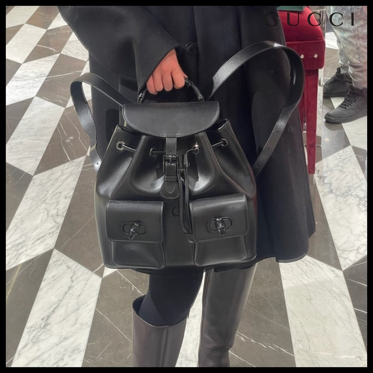 【GUCCI】Noblesse Calf Pocket Bamboo Top Handle Backpack